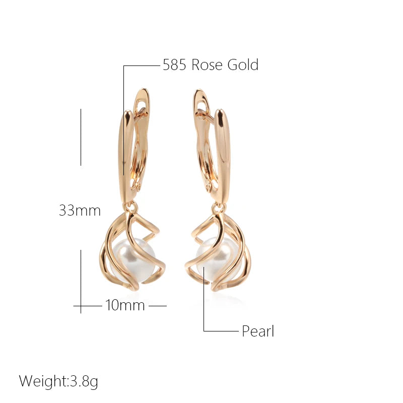 Kinel Luxury 585 Rose Gold Drop Earrings for Women Unique Geometric